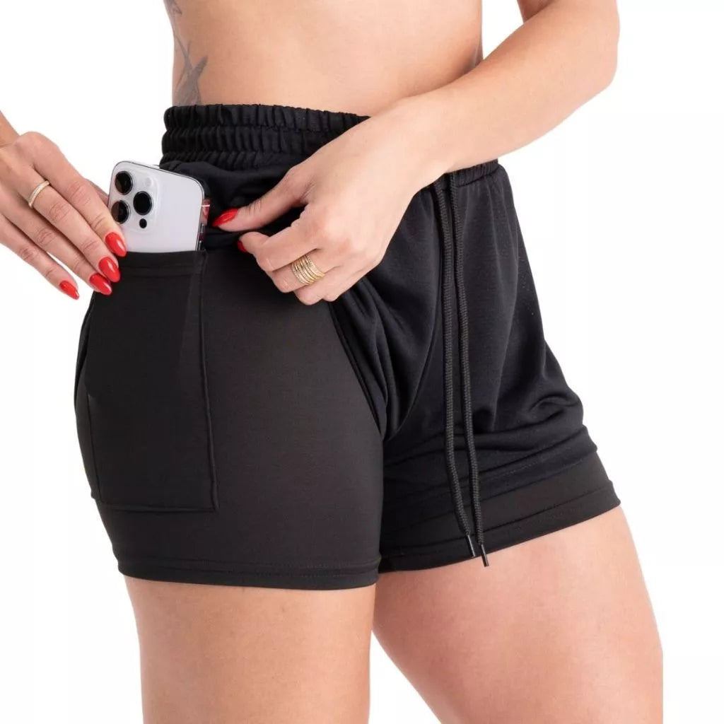 Shorts de Compressão Feminino 2 em 1